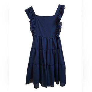 Unbranded Blue Ruffled Tie-Back Flowy Apron Dress Size S EUC